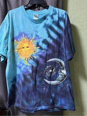 Vintage 90s Sun and Moon Tshirt Tammy Schatz Tie Dye 1995 All Over Print Tee BB